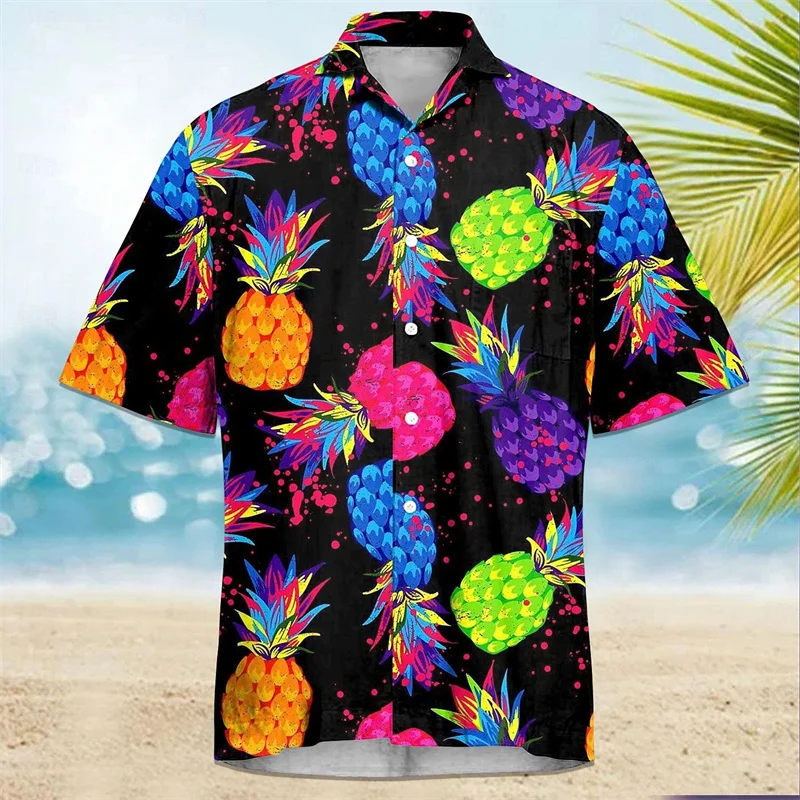 

Fashionable and trendy men's short sleeved Philippine style fruit printed cardigan beach vacation shirt men's fresh Hawaiian fas