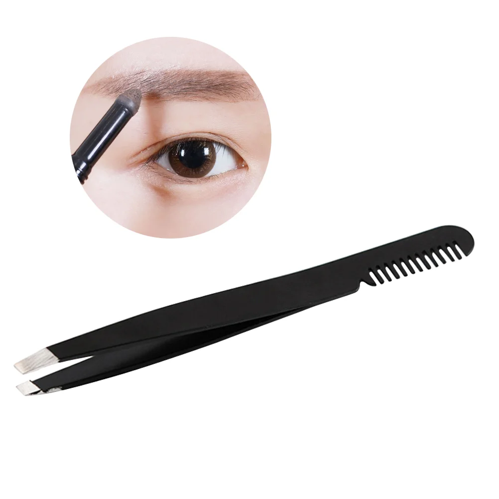 Pinzas para cejas con cepillo para cejas, peine, pinzas para extensión de pestañas de acero inoxidable (negro), pinzas para cejas de acero inoxidable