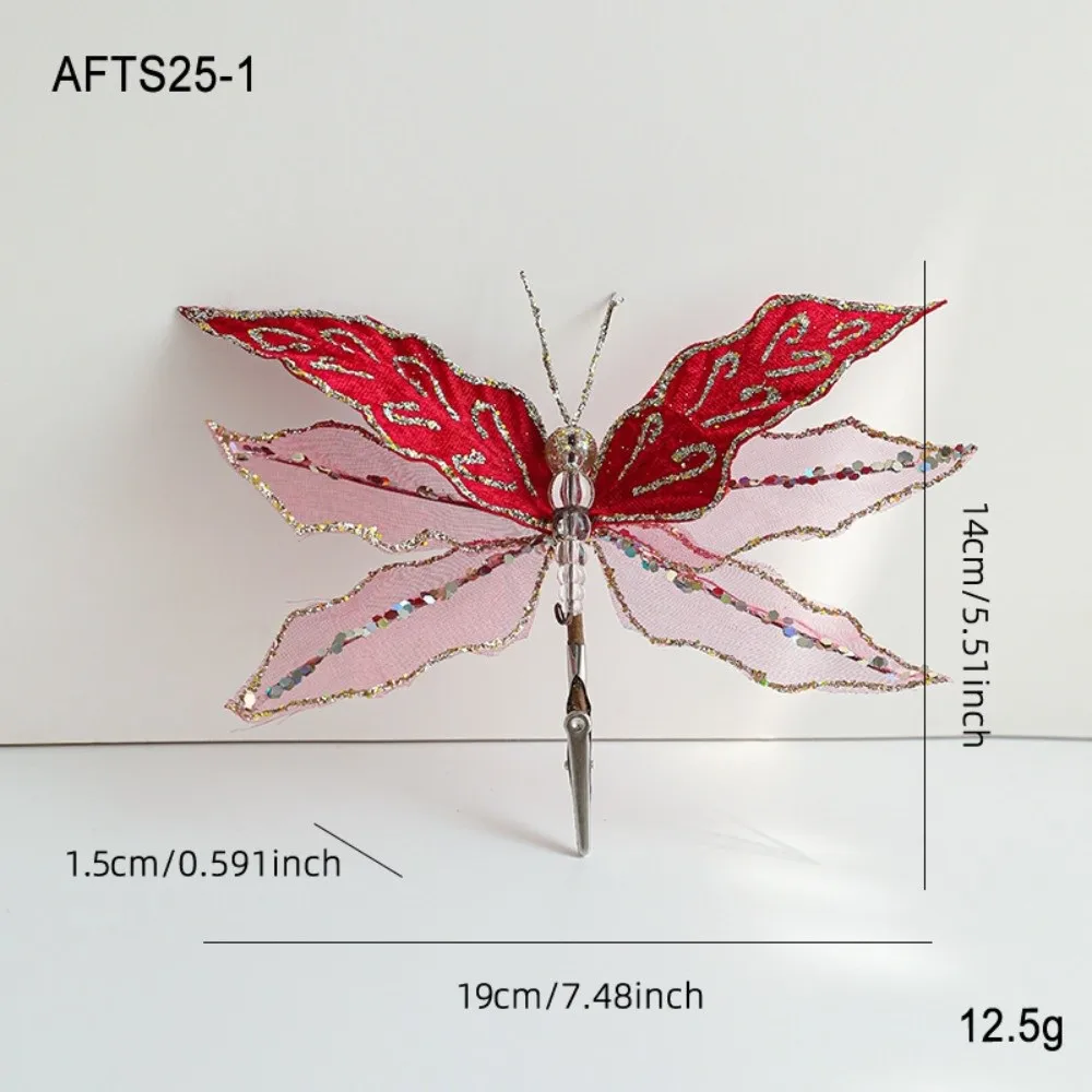 

Mesh Dragonfly Christmas Flower Double Simulation Artificial Christmas Decorations Glitter Exquisite Sequins