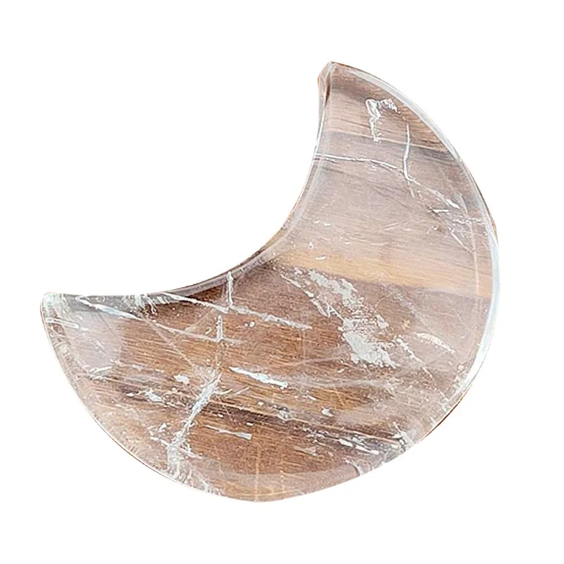 Natural Clear Quartz Moon Carving, Hand Polished Crystal Charging Bowl, Meditation Stone, Home Desktop Decor Gift