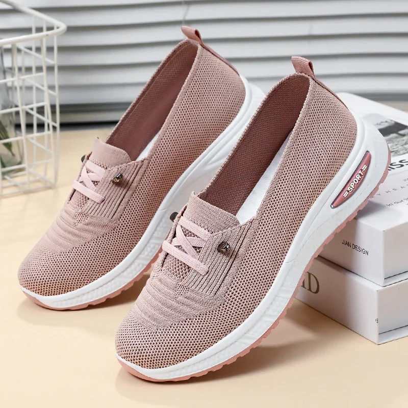 Cheap Mom Summer Mesh Knitting Sneakers Women Breathable  Shoes Non-slip Ladies Casual Nurse Office Shoes Ballet Flats