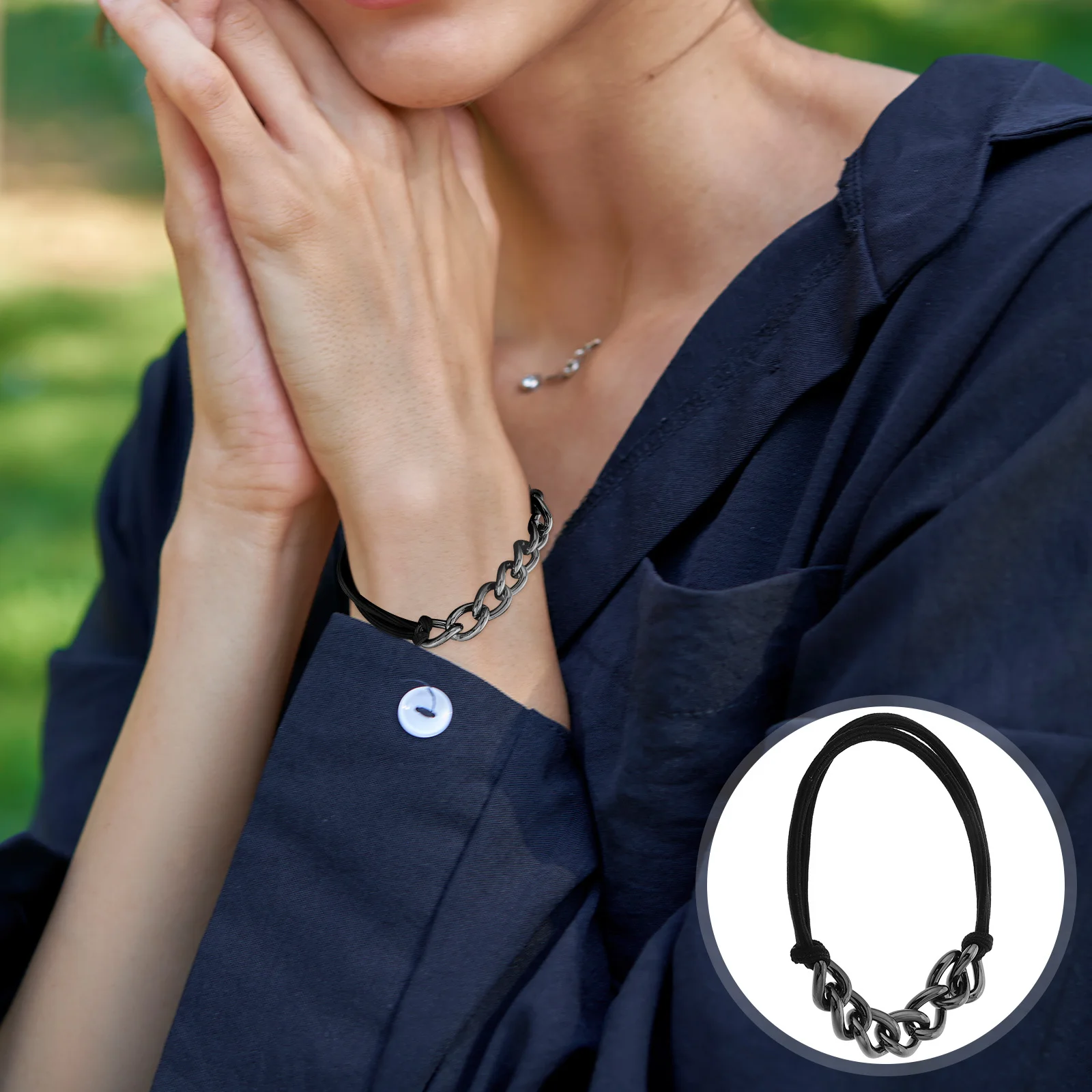 

Black Metal Chain Tie Elastic Bands For Women Scrunchies Thick Curly Hair Hair Ring Bracelet Wristband Headband Accessory