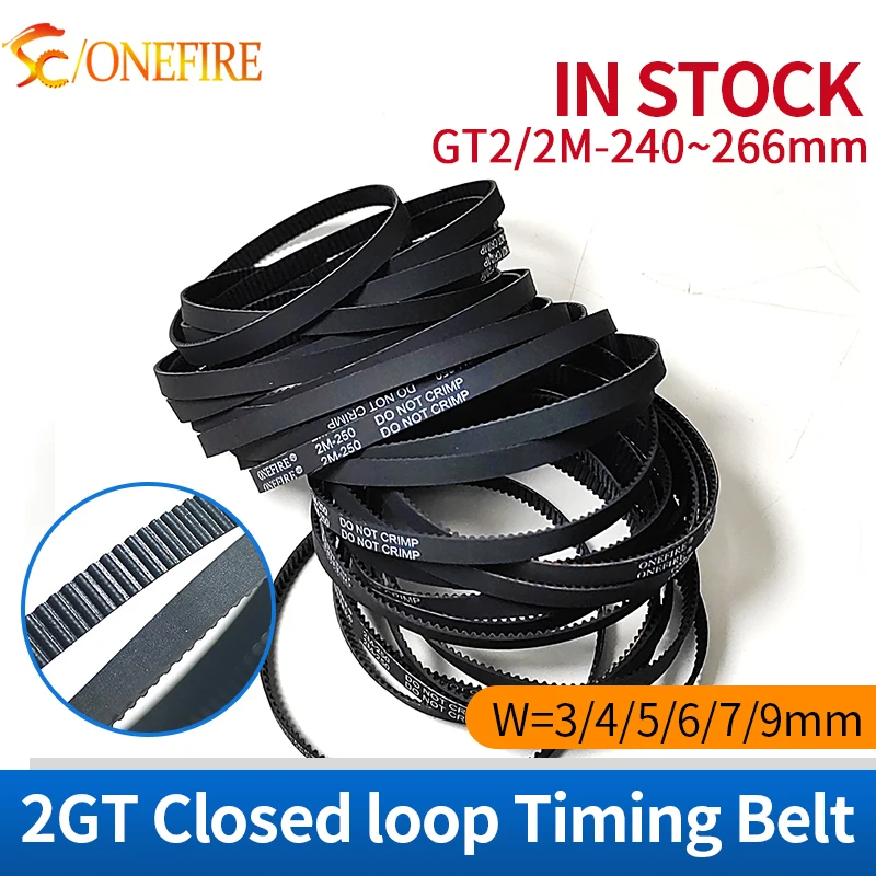 2M 2GT Timing Belt Lp=240/242/244/246/248/250/252/254/256/258/260/262/264/266 Width 3/4/5/6/7/9mm Rubber Synchronous Belt