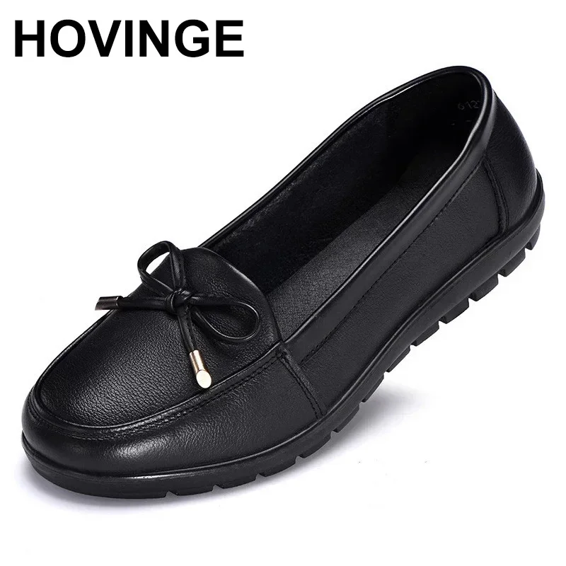 HOVINGEGenuine Leather Women\'s Loafers Shoes Slip-on Comfortable Flats Mom Ladies Shoes Woman Spring Women Shoes Plus Size 34-43