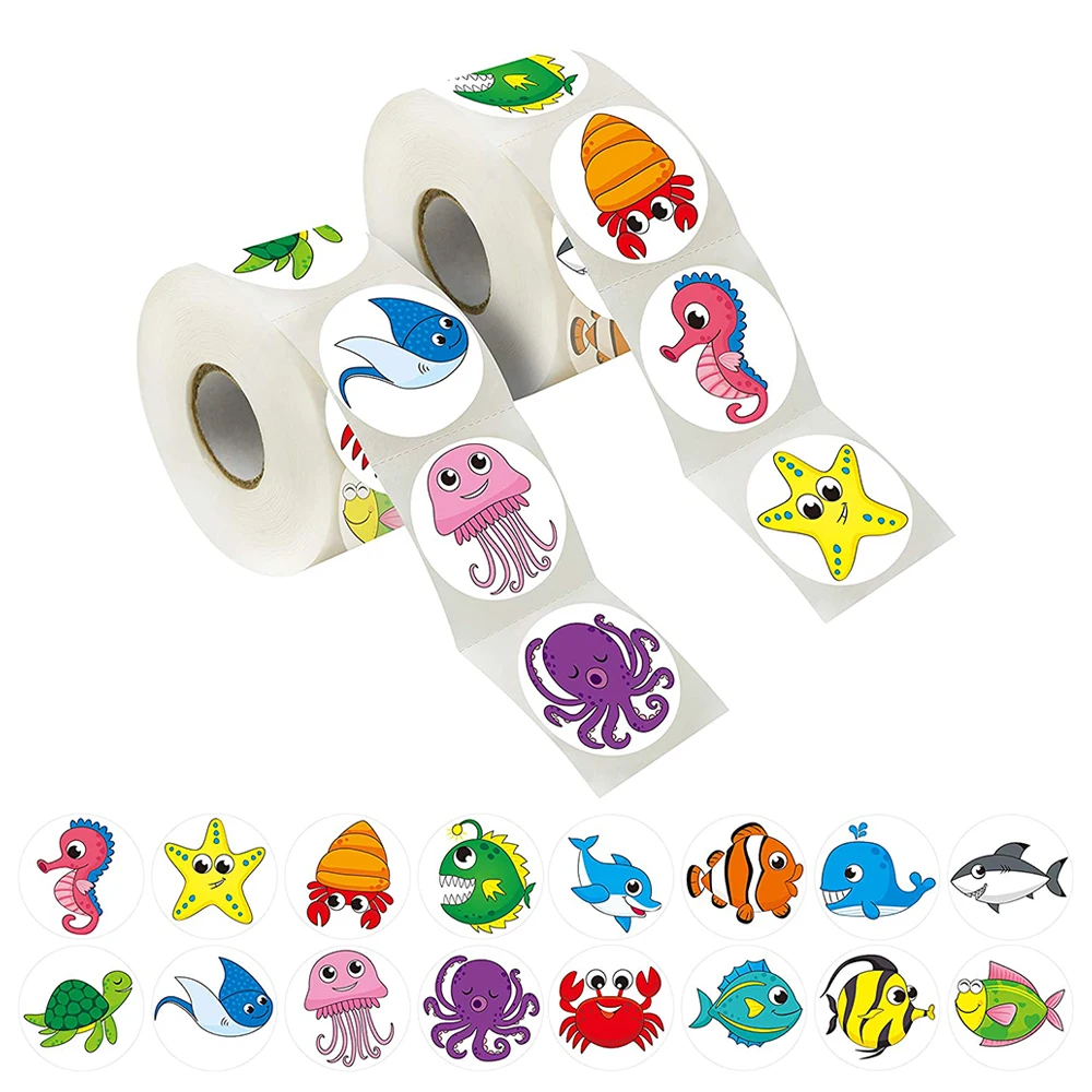 500 Pcs Cartoon Reward Sticker for Kids 8 Designs Whale Reward Labels for Child Birthday Party Gift Decoration Encourage Sticker