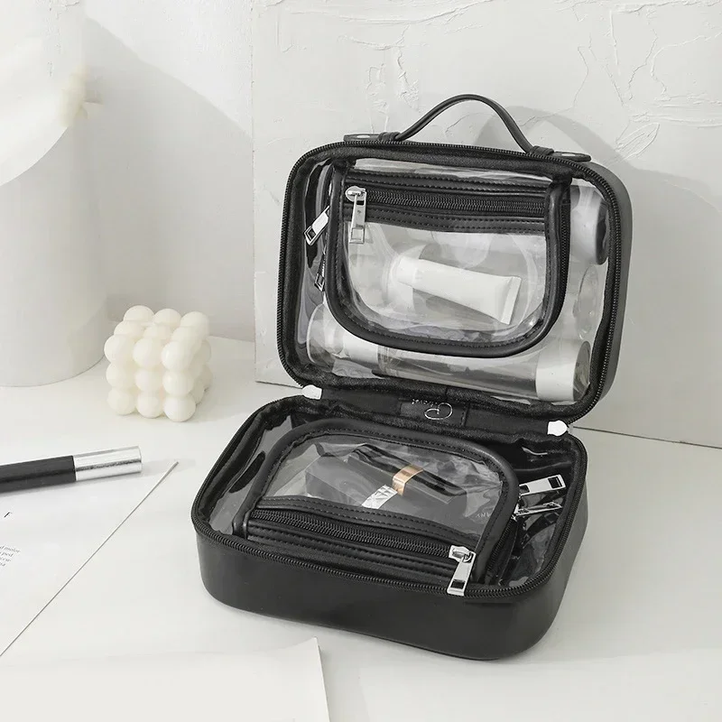 Storage Waterproof Cosmetic Bag Double Layered Makeup Brush Storage Multifunctional Large Capacity Lady Travel Clear Makeup Bags