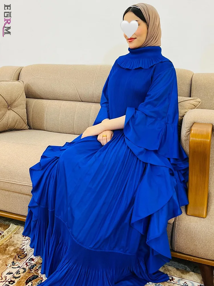 

EGRM Ruffles Pleated Dress For Women Batwing Sleeves Loose Style Female Maxi Dresses 2025 Summer New Party Clothing 6R1083