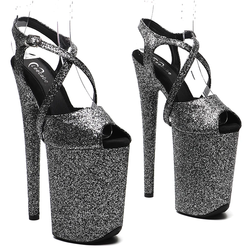 

Leecabe 23CM/9inches Glitter Upper Sexy High Heels Glitter Platform Ankle Strap Sandals Pole Dance Shoes