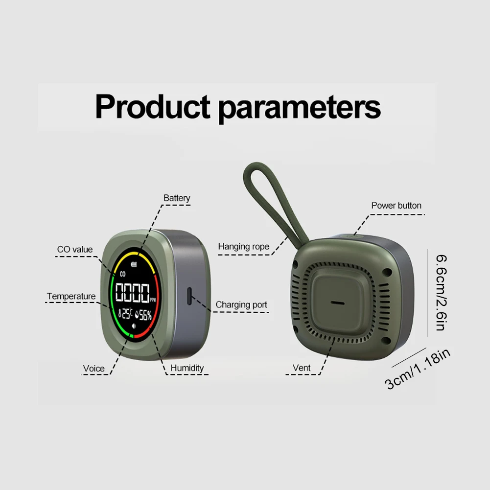 Детектор угарного газа 3 в 1, перезаряжаемый монитор качества воздуха CO, детектор температуры и влажности CO для наружного кемпинга, автомобиля на колесах