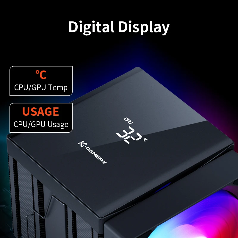 파워 트레인 X-GAMERX MK6 듀얼 타워 라디에이터 CPU 팬 ARGB 디지털 디스플레이 6개의 구리 튜브 데스크탑 컴퓨터 공기 냉각