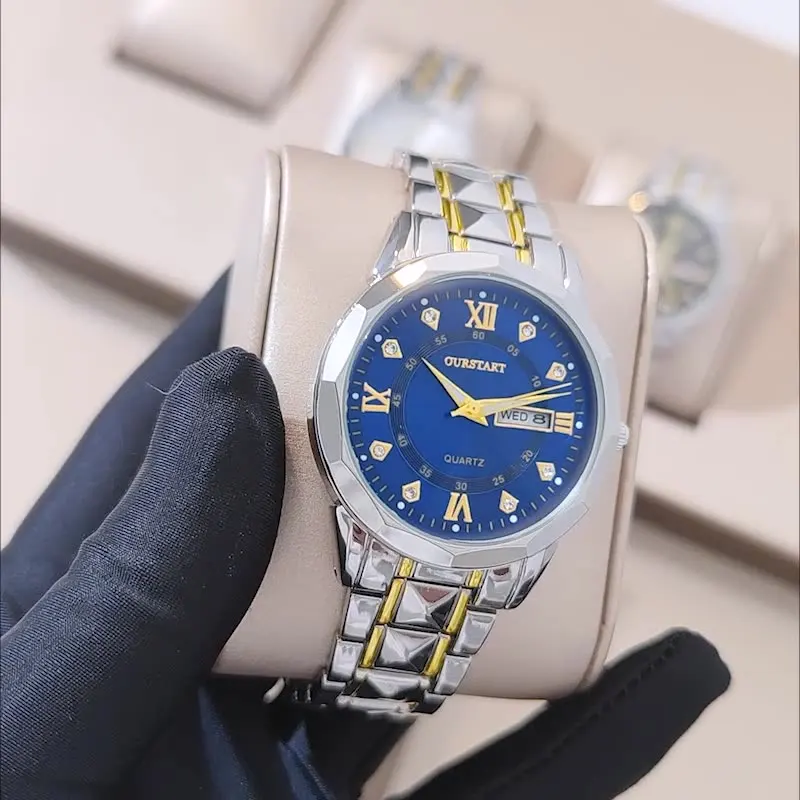 TOP Brand Men's Watch Business Simple Night Light Waterproof Double Calendar Rivet Steel Strip Male Fashion Quartz Clock Watches