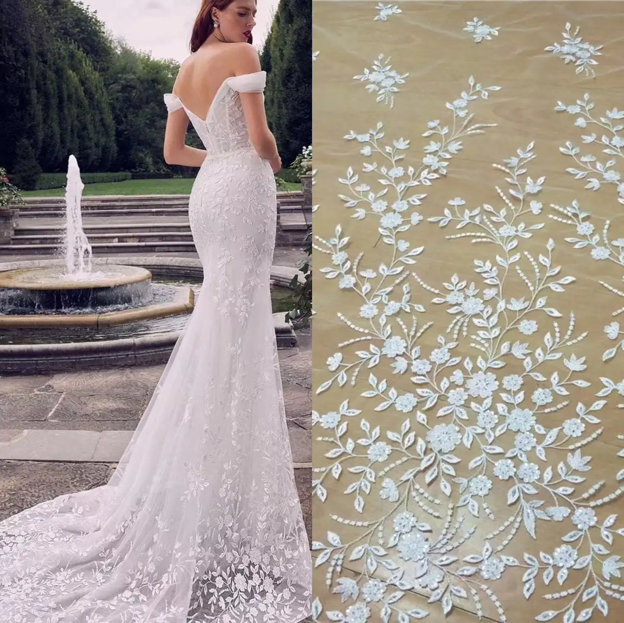 Nicelace Popular High Quality Spring Design Soft Tulle Floral Embroidery Lace Fabric With Sequins For Bridal Wedding Dresses