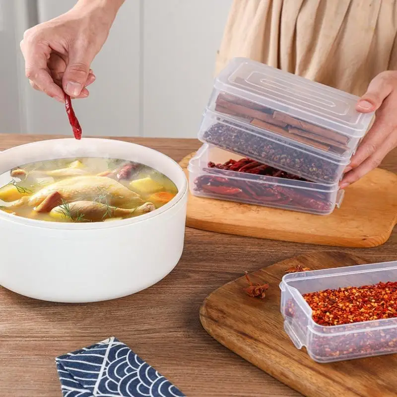 1PC Stackable Spice Storage Boxes Plastic Seasoning Jar Multi-Layer Food Container Crisper Cereal Coffee Beans Sealed Organizers