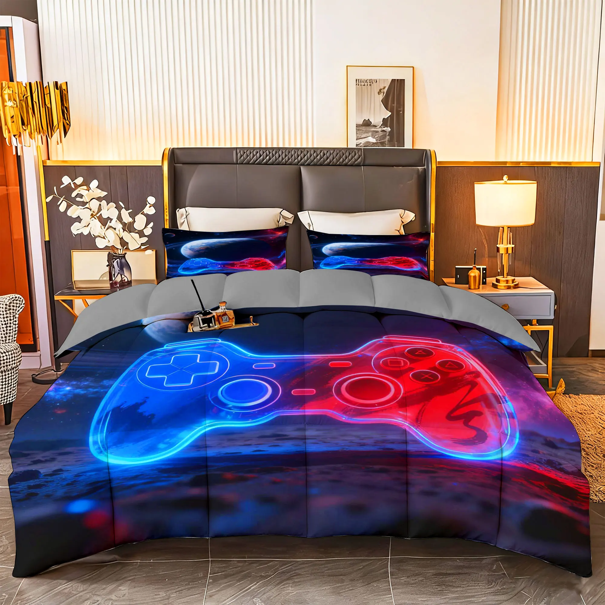 

3pcs Gamer Gaming Comforter Bedding Set-1pc Comforter + 2pcs Pillowcases Soft Breathable for Home Decor（Gamepad 03）