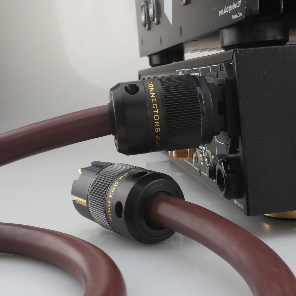 Hi-end OCC เดี่ยวคริสตัลทองแดงสายไฟทองแดงป้องกัน AC Audiophile สายทอง EU US Plug + IEC320 C13 Connector