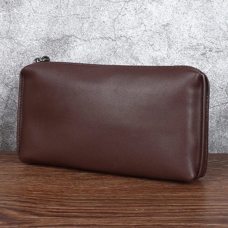 Leather handbag for men - stylish genuine cowhide leather handbag - long style wallet - casual mobile phone bag