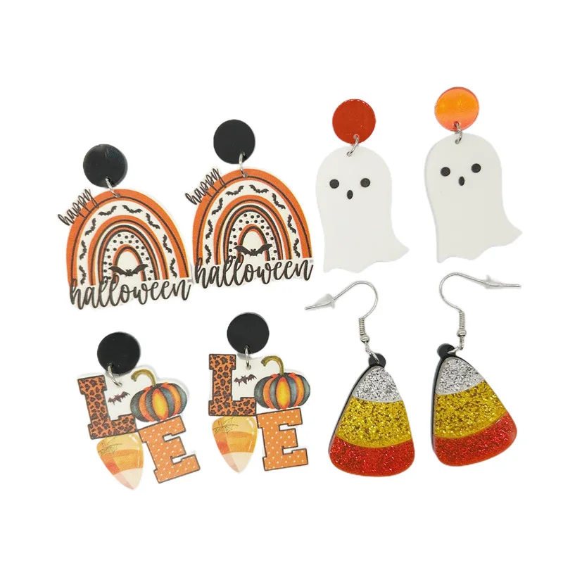 New Creative Halloween Funny Ghost Earrings Cute Pumpkin Ghost Cartoon Acrylic Earrings Gift Wholesale