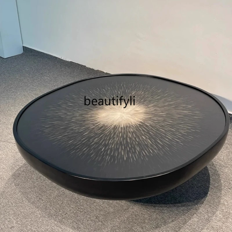 

Light Luxury Creative Glass Fiber Art Painted Round Tea Table Hotel Living Room Model Room Negotiation Table