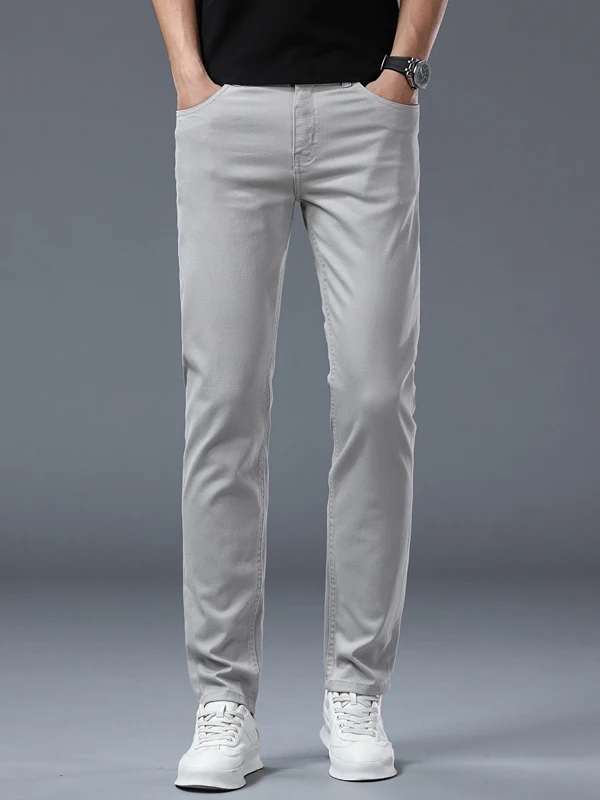 

Мужские джинсы премиум-класса цвета хаки, зауженного кроя, легкие, повседневные, весенне-летние, тонкие, из хлопкового стрейч-денима, со средней посадкой, на молнии