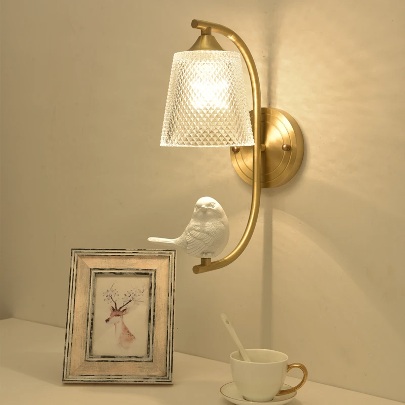 

LED wall lamp All copper bedside Modern simple Nordic bedroom Light luxury living room TV background Aisle stair wall lamp