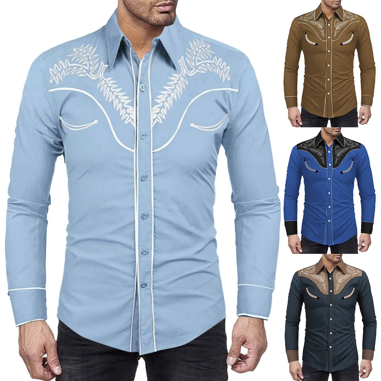 Camisas de manga larga para hombre, camisa informal con cuello vuelto, estampado gráfico, elegante, de un solo pecho, para negocios y redes sociales, primavera y otoño