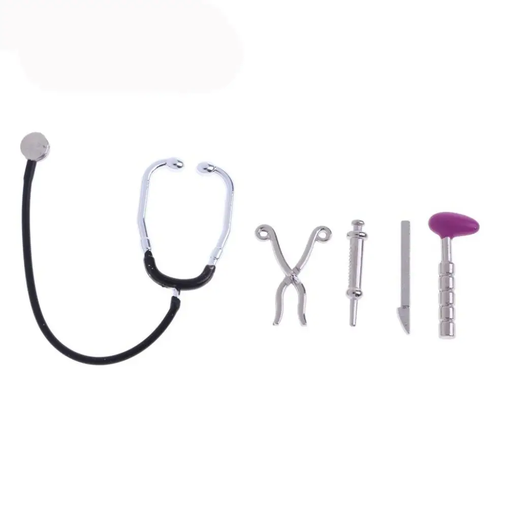 Alloy Dollhouse Stethoscope Set 1/6 1/12 Scale Doll Accessories Mini Work Drum Playing House Doctor Nurse