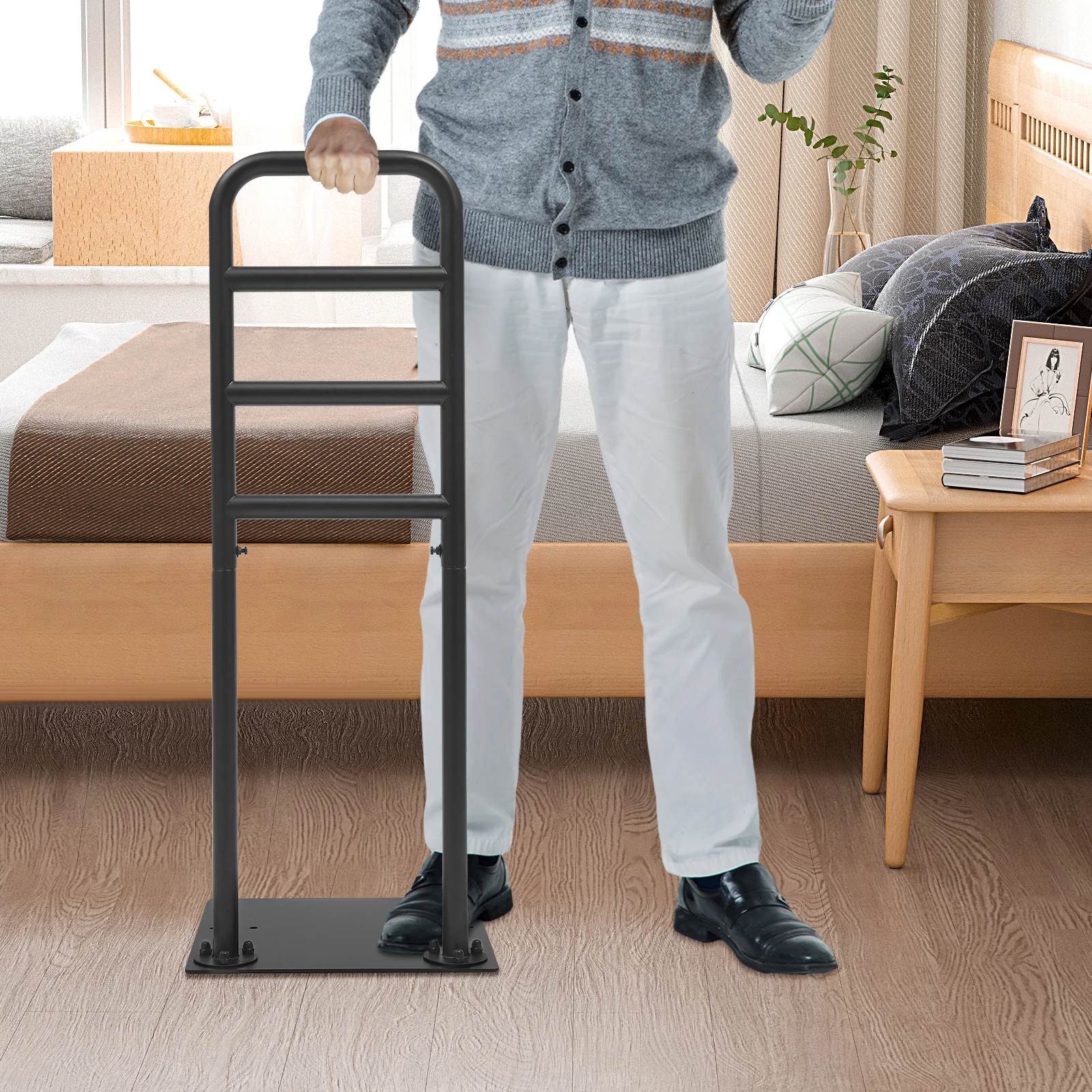 الصلب الأسود 38.5*36.5*102 سنتيمتر أريكة الدائمة مسند الذراع أربعة والعتاد الارتفاع لمساعدة رجل عجوز على الداعم #1