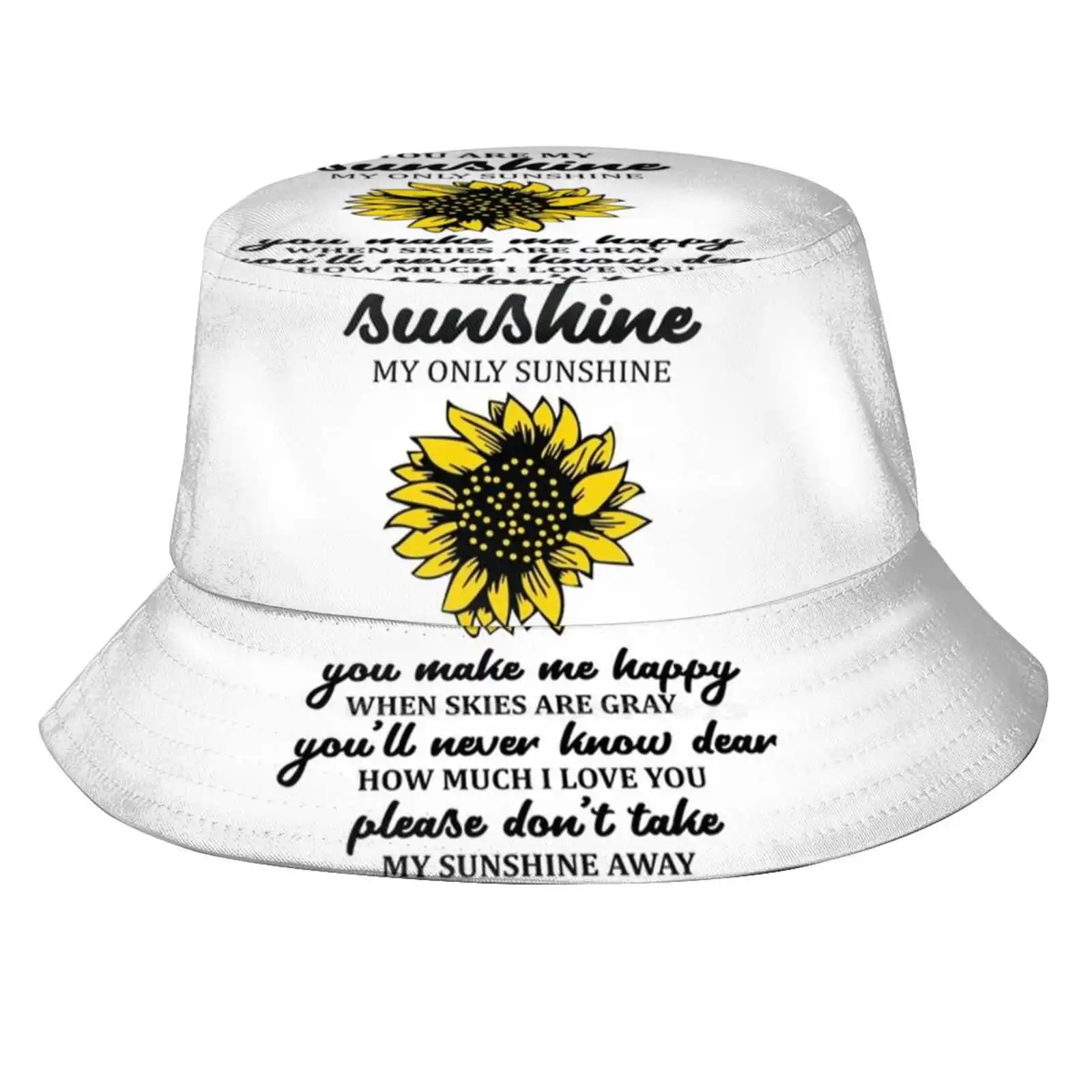 You Are My Sun Shine Pattern Design Printed Travel Bucket Hats You Are My Sunshine Yellow Love Happy Song Cute Summer