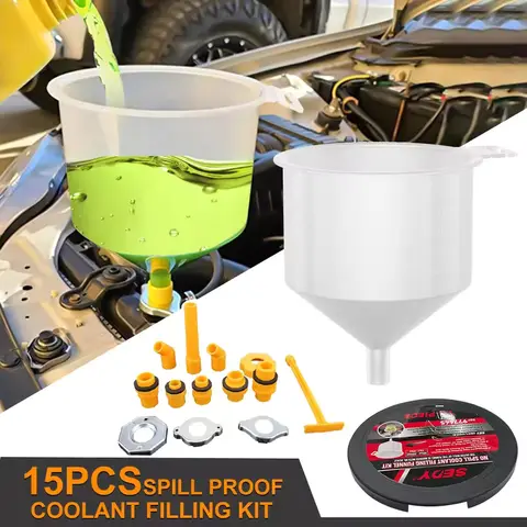 Spill Proof 냉각수 충전 키트 자동차 액세서리 Fit Universal Vehicles 오일 도구 플라스틱 충전 깔때기 스파우트 15 개/대
