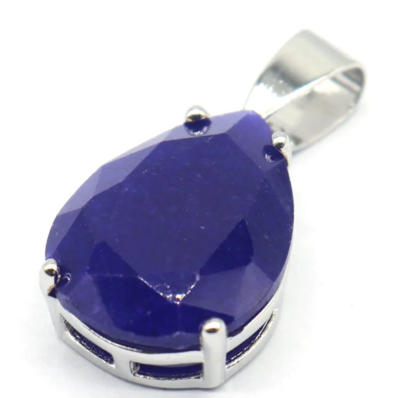 Buy 3 Get 1 Free 27x13mm Classic Real Blue Sapphire Woman's Wedding Silver Pendant