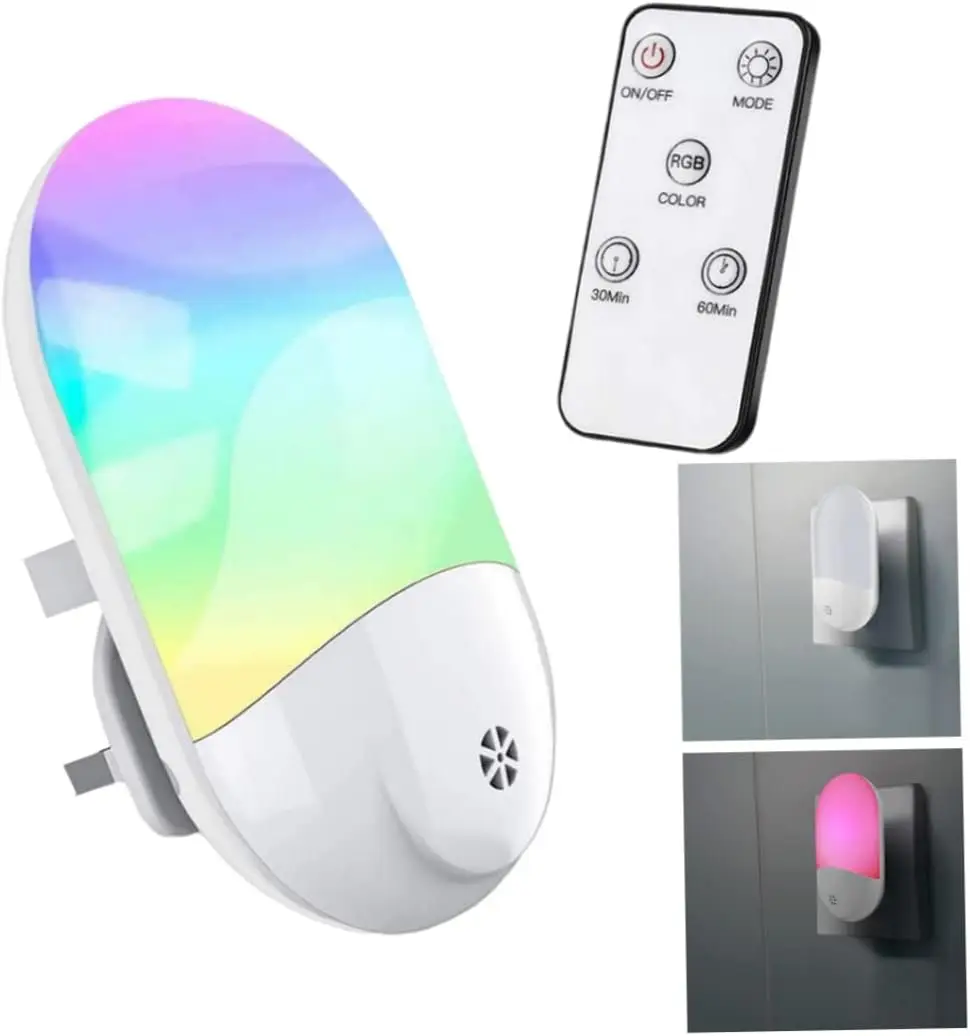 Plug in Night Light, Plug in Wall with Dusk to Dawn Sensor 0.5W Warm White RGB Night Light for Kid Bedroom, Bathroom, Stair
