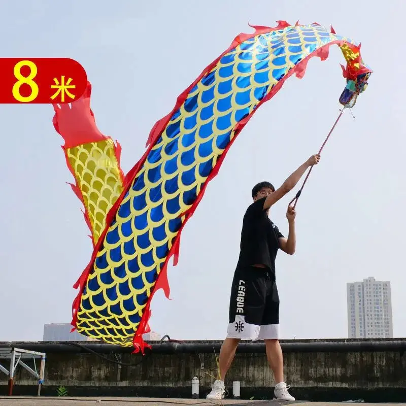 Children Adults Chinese Dragon Dance Props With Light Dragon One-Sided Square Sport New Year Dance Ribbon Red Yellow Green