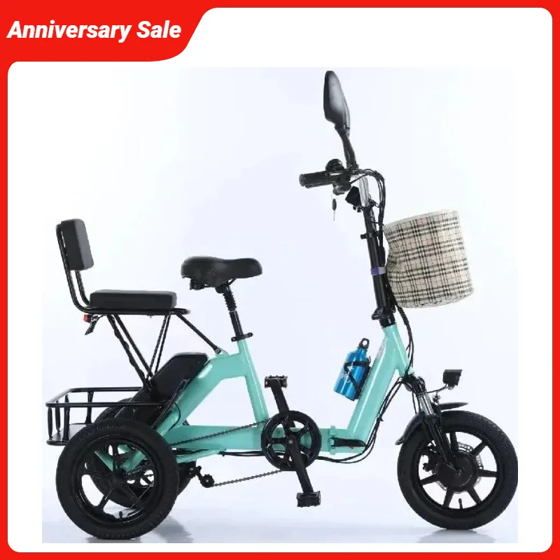 Folding 2 Seats 3 Wheel  Electric Bike For Adults 48v 350w Electric Tricycle With Passenger Seat For Woman Men Battery Removable