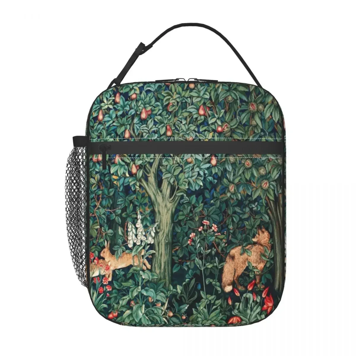 Fox e Lebres-sacos de almoço portáteis isolados, Floral Textile Pattern, refrigerador térmico, Food Box, Escola, Crianças, Por William Morris