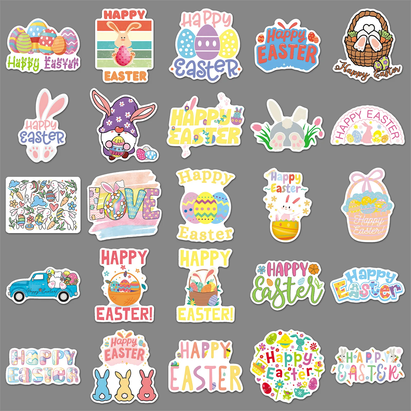 50 Stück Oster-Feiertags-Cartoon-Aufkleber, Niedliche Lustige Hasen-Doodle-Sticker, Kreative Dekorative Wasserflaschen-Aufkleber, Fahrrad-Wasserflaschen-Aufkleber, Wasserfeste Abziehbilder, Spielzeug