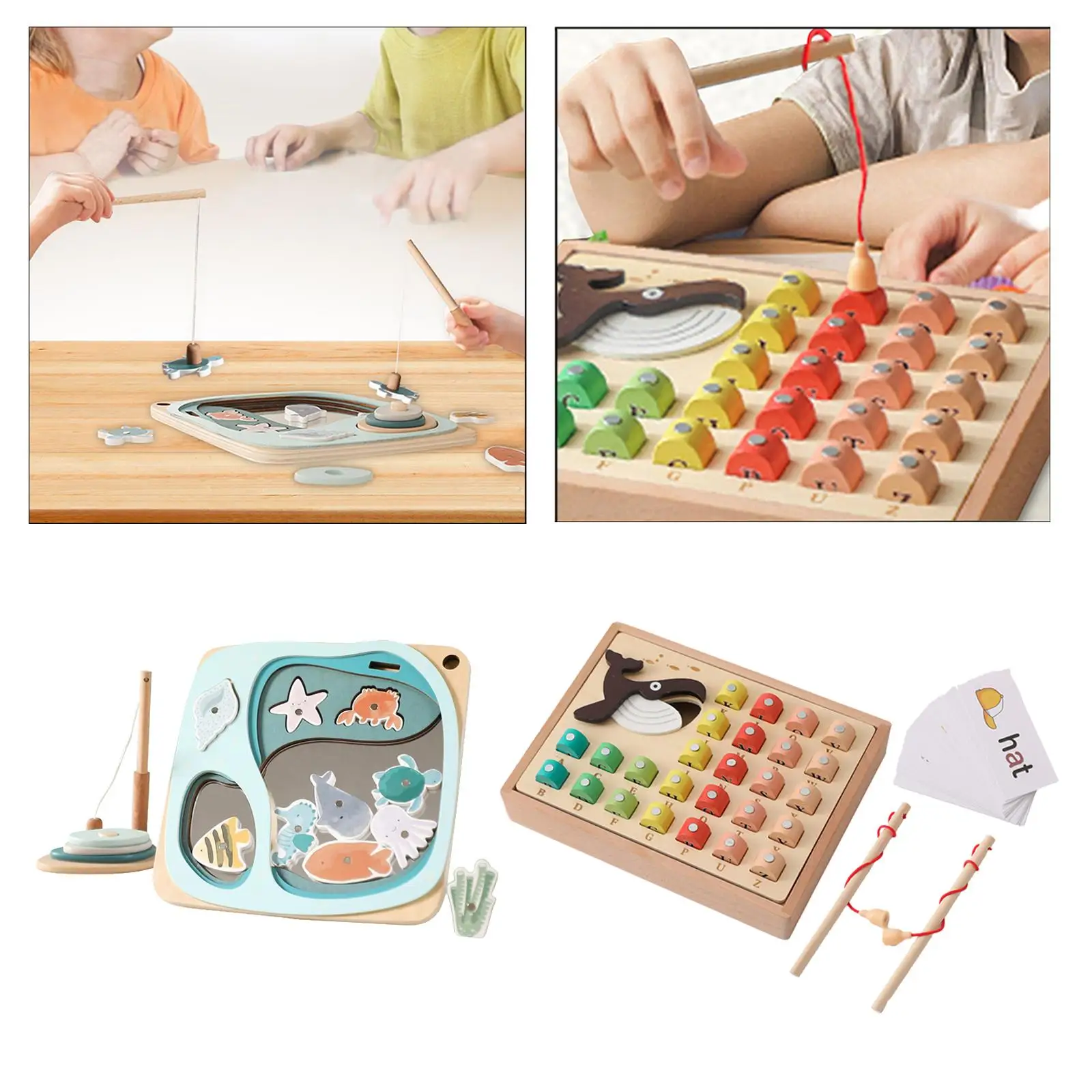 Wooden Fishing Game Toy Interactive Cognition Learning Gift Color Sorting Puzzle for 3 4 5 Year Old Girls Boys Toddlers Kids