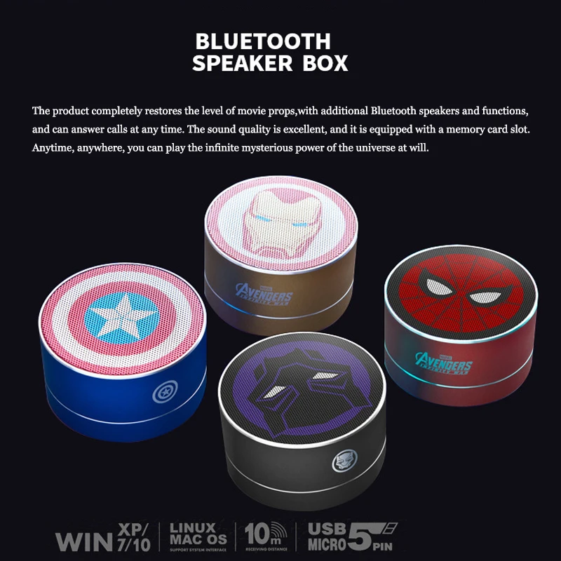 High Aesthetic Value, Multifunctional Mini Portable Marvel Hero Wireless Bluetooth Speaker Column with TF Card for Bass Insertio