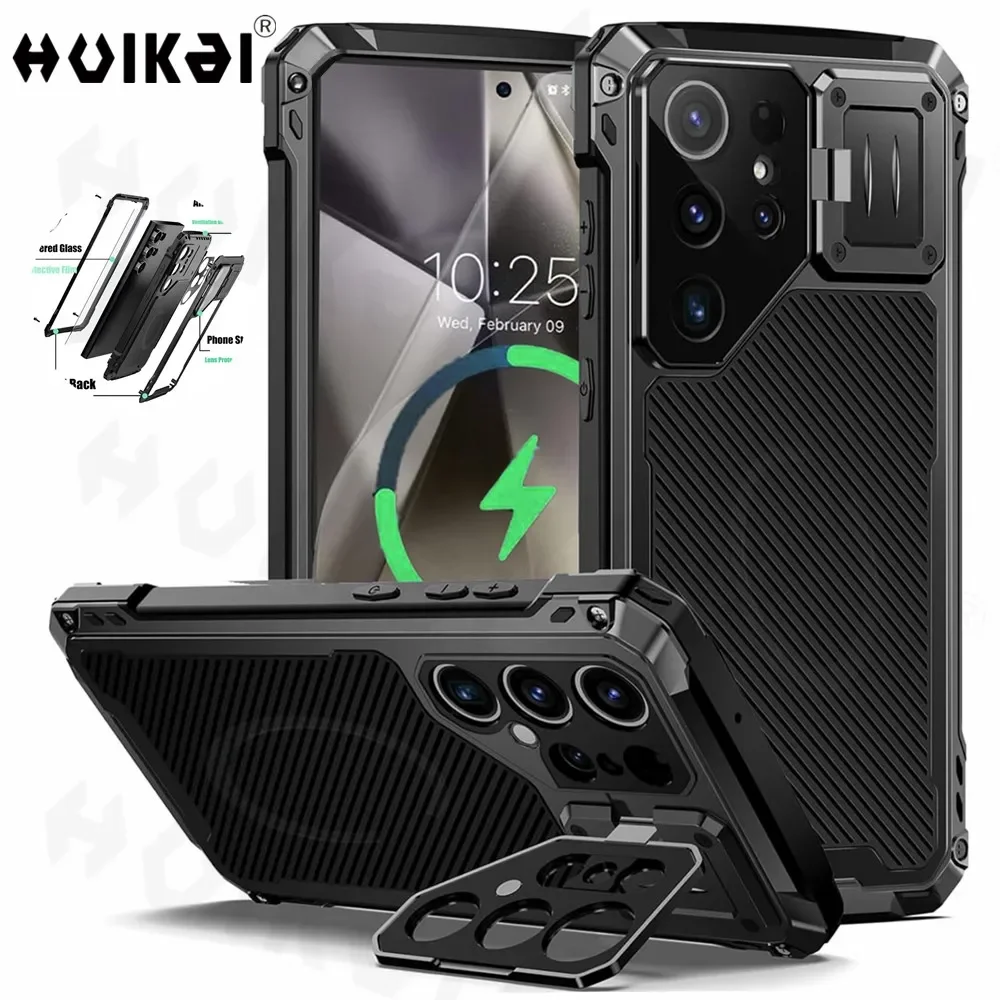 Metal Case For Samsung Galaxy S24 Ultra 5G Heavy Duty Armour Camera Stand Military Shockproof Rugged 360° Full Protective Covers