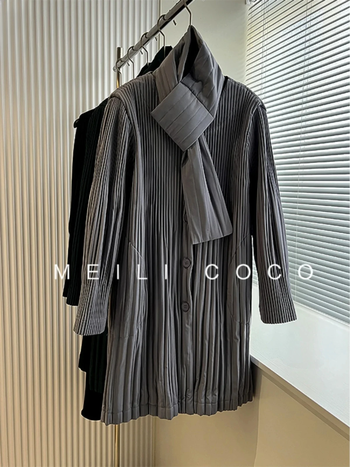 ALSEY Miyake Pleated Long Puffer Women's Jacket 2024 Autumn Winter New Loose Plus Size Leisure Solid Slim Design Cotton Clothing