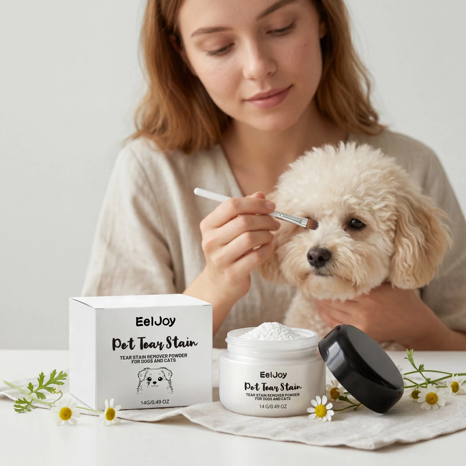 Pet Tear Removal Powder Keep Drying Reducing Tear Gentle Remover Powder Natural Non-Irritating Easy-To-Remove Pet Hair Cleaning
