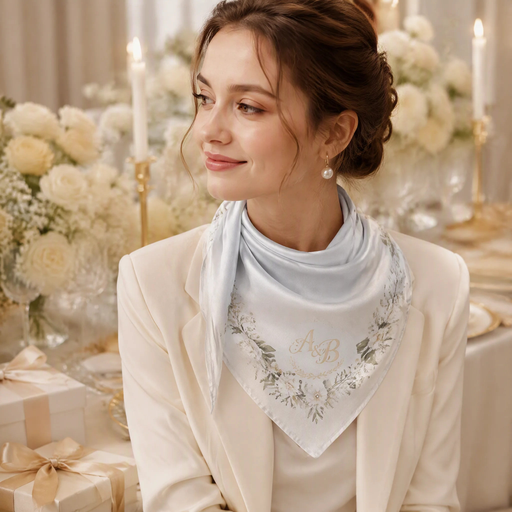 Custom Wholesale Scarf Personalized Logo Printed Silk Feel Scarves Small Batch Bulk Order for Wedding Events