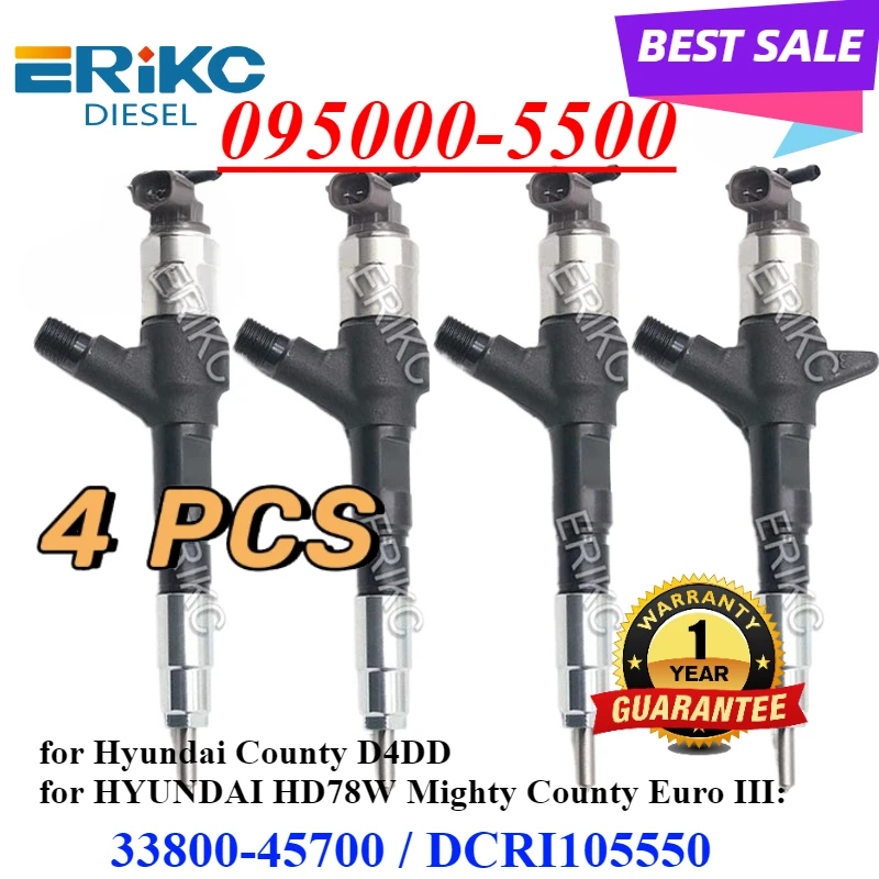 4PC 33800-45700 095000-5550 Common Rail Diesel Injector 0950005550 Fuel Spray For Hyundai County D4DD HD78W County DCRI105550