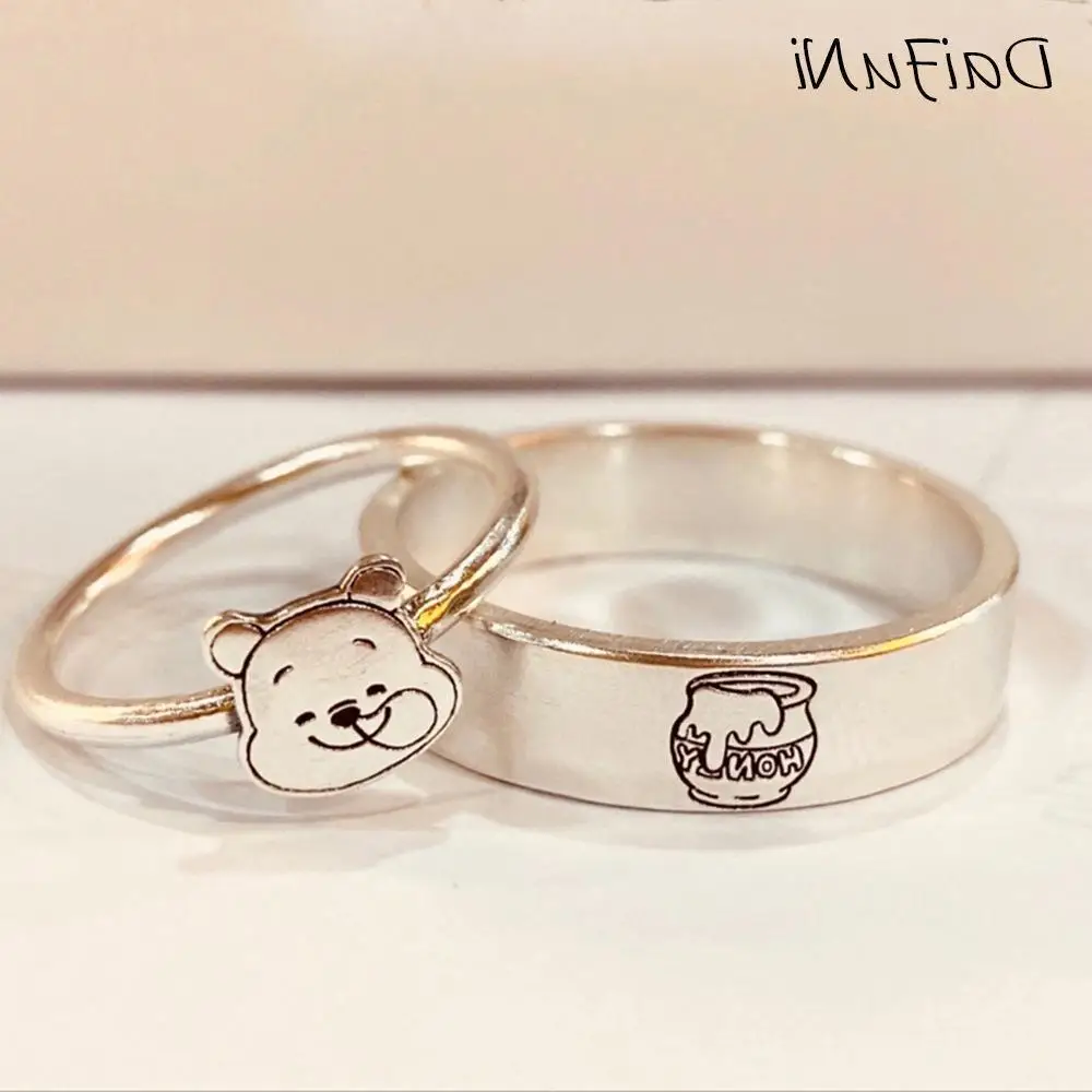 Cute Cartoon Winnie The Pooh Couple Ring Honeypot Ring Small Fresh Temperament Fairy Tale Character Pattern Jewelry Gifts