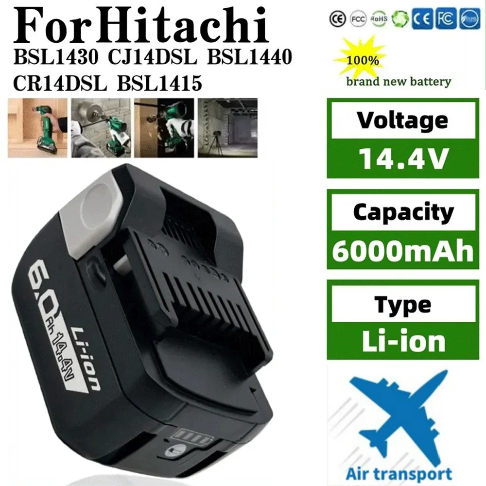 

14.4V 6.0Ah For Hitachi/HiKOKI Li-ion Rechargeable Battery BSL1430 BSL1440 BSL1450 BSL1460 Power Tools Batteries