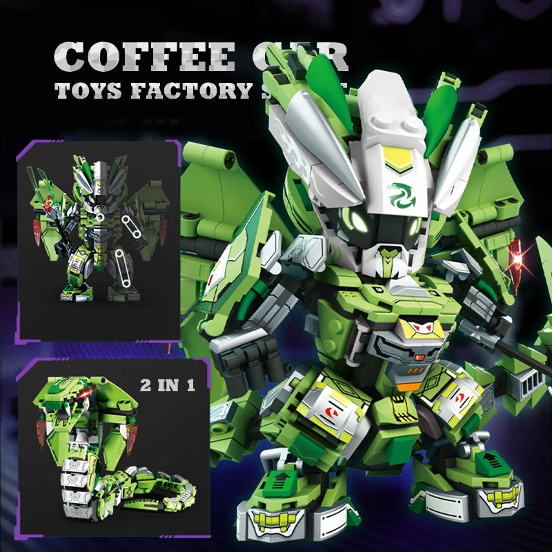 Kit di costruzione robot drago trasformabile 2 in 1 Mecha Serpente Guerriero MOC Mattoni Modello 3D Action Figure Blocchi Giocattoli Regalo per bambini adulti