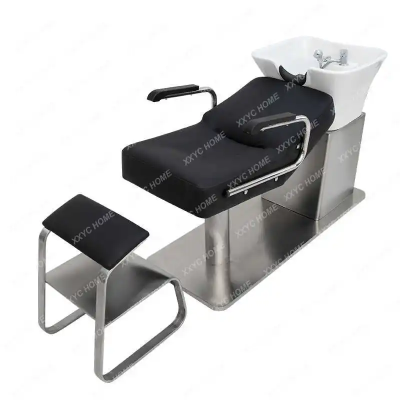 

High-end massage shampoo bed, special stainless steel ceramic basin for hair , semi-reclining flushing bed with water heater