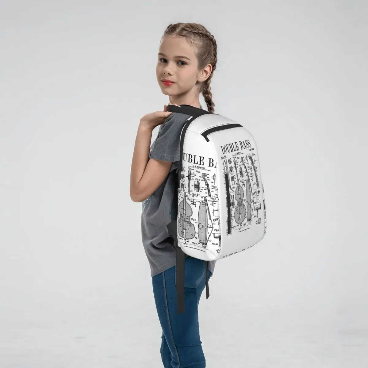 Double Bass Player Bassist Musical Instrument Vintage Patent Backpack Daypack Boys Girls BookBag School Bag