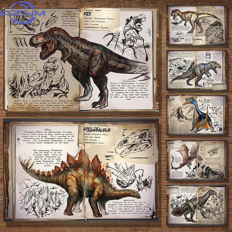 AZNM Tableau modulaire sur toile, impression de jeu de survie Ark Survival Evolved, décoration intérieure, affiche de dinosaure, pour salon moderne