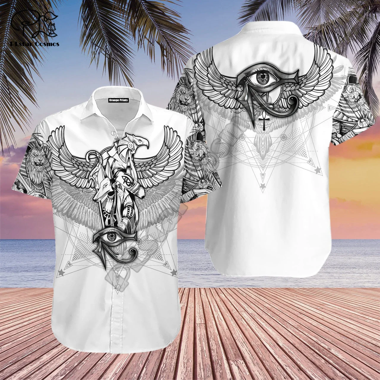 NewFashion Horus Egyptian Pharaoh Anubis Ancient Egypt Tattoo Retro Hawaiian Shirts 3DPrint Summer Casual Beach Short Sleeves A1