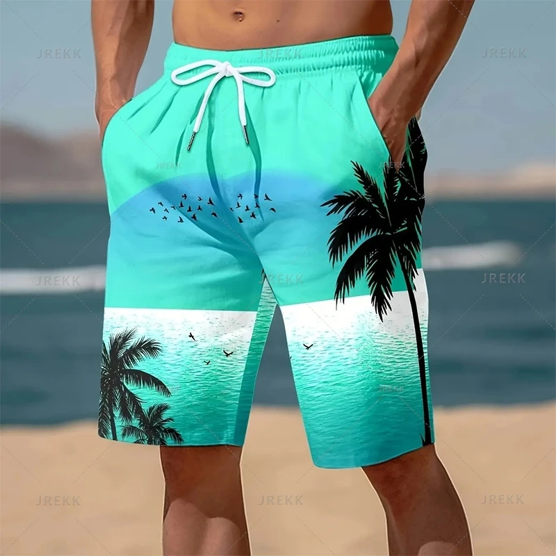 Summer Hawaiian 3D Printed Palm Trees Beach Shorts For Men Coconut Trees Graphic Swimming Trunks Women Fashion Board Shorts Pant